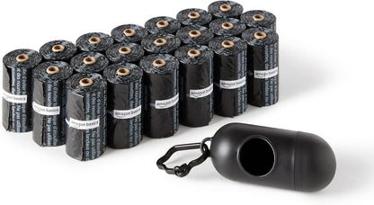 Dog Waste Bags with Dispenser and Leash Clip, Unscented, 300 Count (20 Packs of 15 Bags)