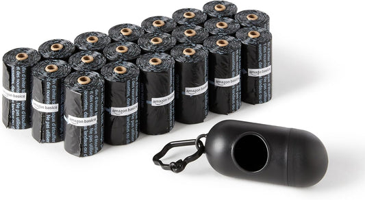 Dog Waste Bags with Dispenser and Leash Clip, Unscented, 300 Count (20 Packs of 15 Bags)