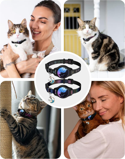 Breakaway Cat Collar with Apple AirTag Holder - 2 Pack Reflective Waterproof Design with Bell, Adjustable 8-12 Inches, Lightweight and Comfortable Tracking Solution