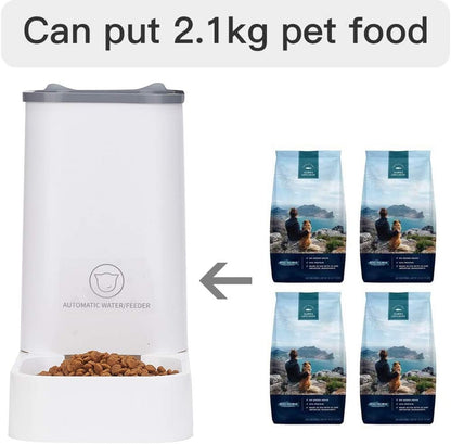Automatic Pet Feeder and Water Dispenser Set - 1 Gallon Water Capacity and 2.1 Kg Food Capacity, Self-Dispensing System for Cats and Dogs, Made of Durable Polypropylene Material