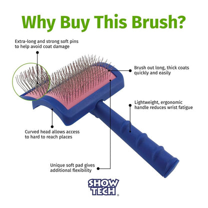 Tuffer than Tangles Slicker Brush for Dog Grooming with Long, Regular Pins, Medium Size, Perfect for Doodle Breeds, Angled Pins for Dematting, Remove Undercoat, Comfort Grip Handle