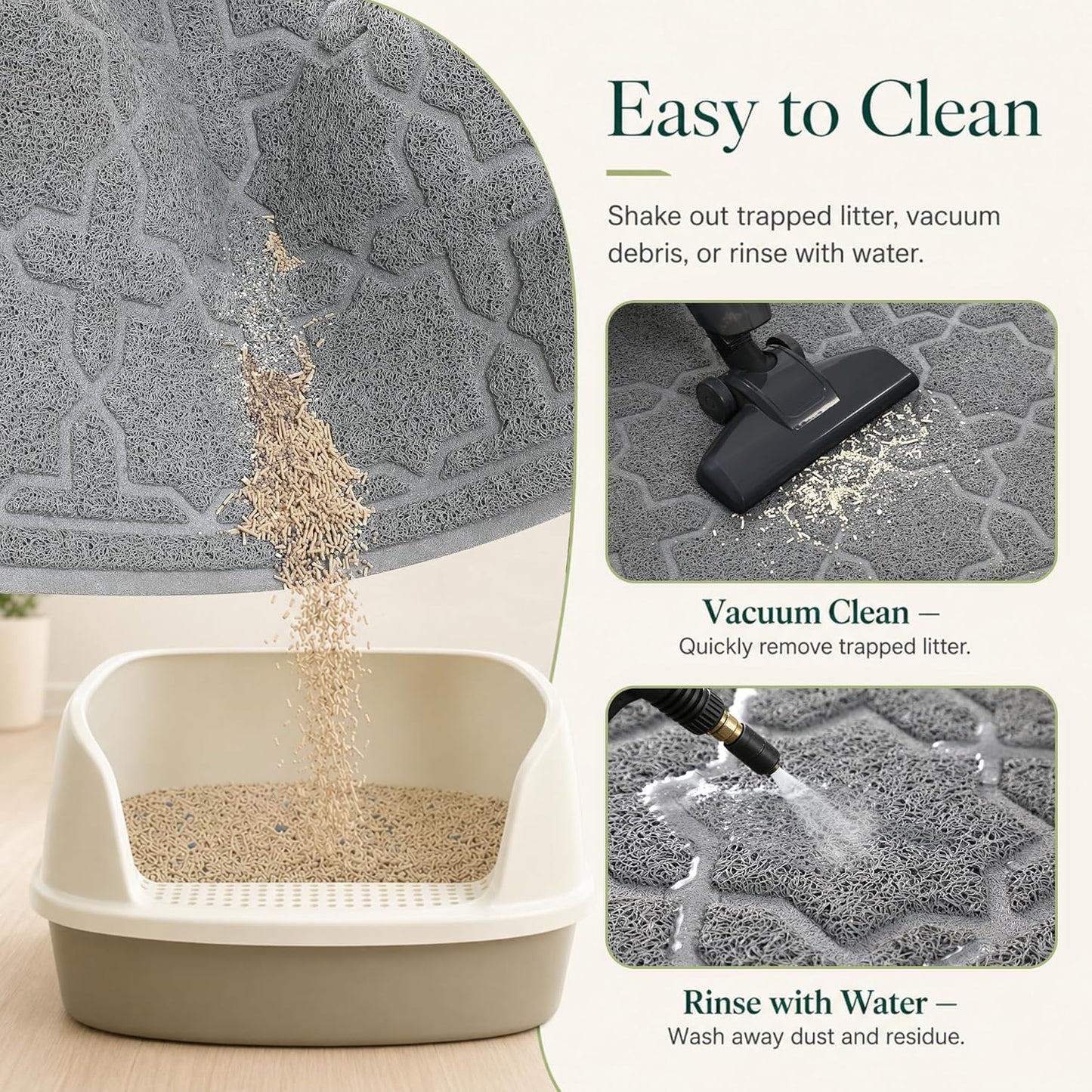 Cat Litter Mat with Easy Clean Trapping Design, 35.4" x 23.6", Waterproof Backing, Non-Slip Base, Scatter Control for Litter Box, Dark Grey