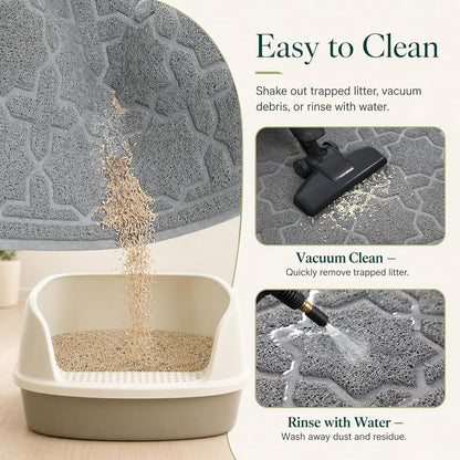 Cat Litter Mat with Easy Clean Trapping Design, 35.4" x 23.6", Waterproof Backing, Non-Slip Base, Scatter Control for Litter Box, Dark Grey