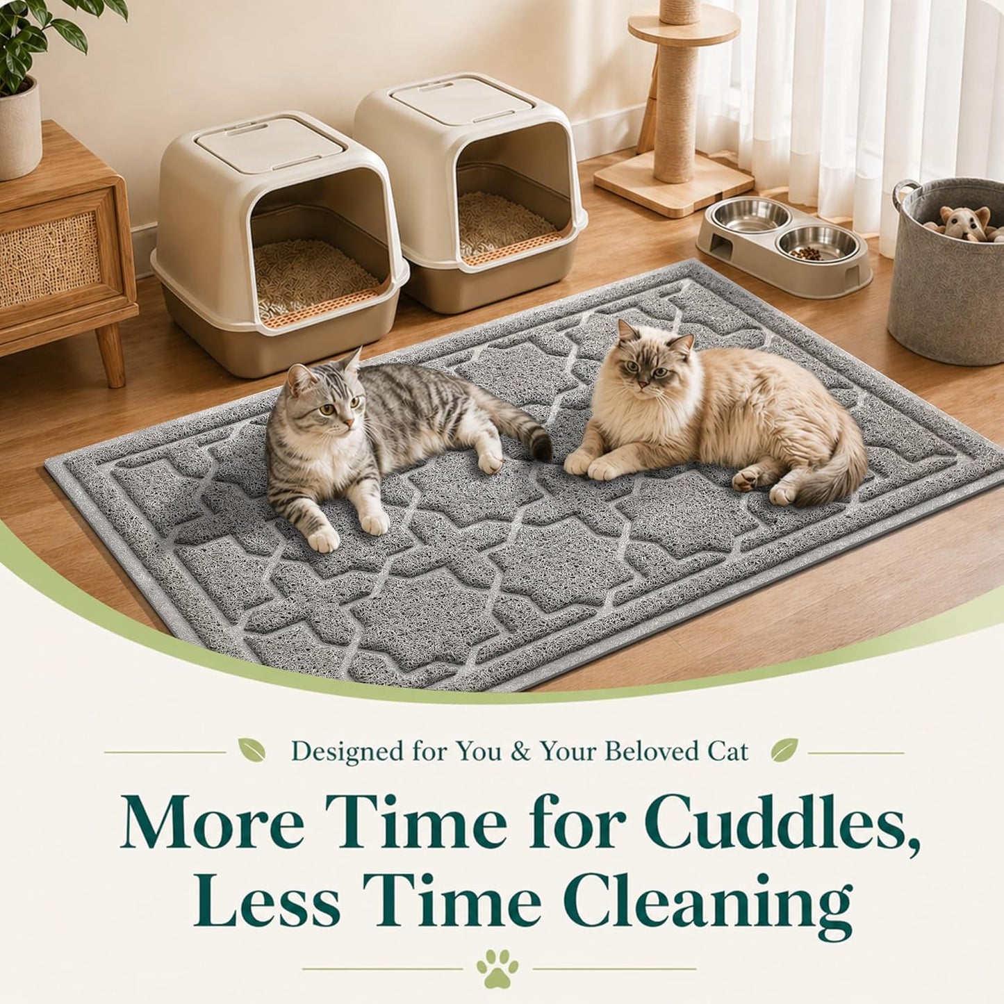 Cat Litter Mat with Easy Clean Trapping Design, 35.4" x 23.6", Waterproof Backing, Non-Slip Base, Scatter Control for Litter Box, Dark Grey