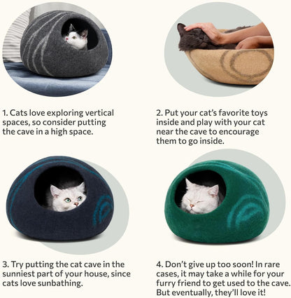Cat Cave – Premium Felt Cat Bed Enclosure for Indoor Cats, Handmade Merino Wool (Slate Grey, Large)