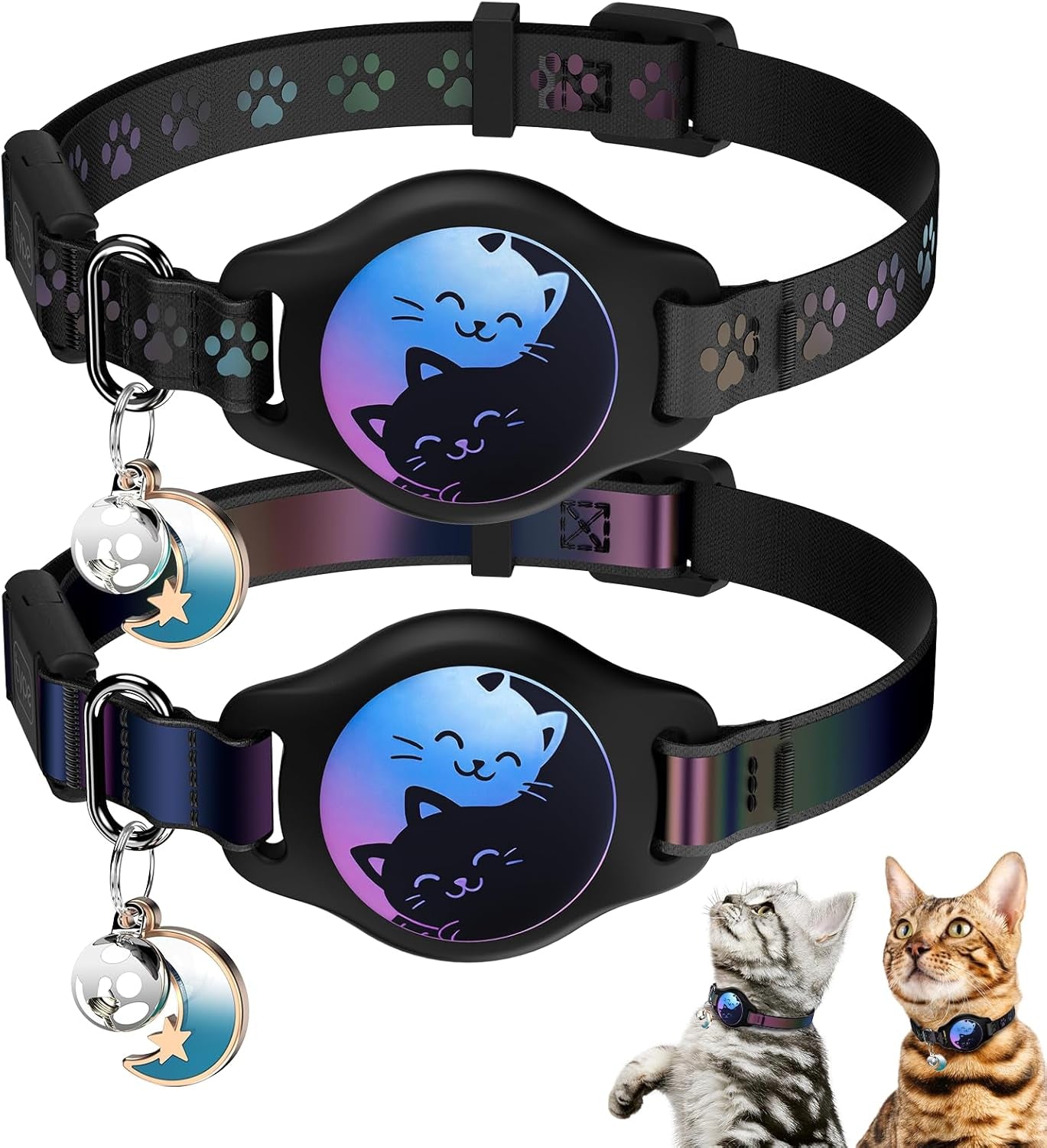 Breakaway Cat Collar with Apple AirTag Holder - 2 Pack Reflective Waterproof Design with Bell, Adjustable 8-12 Inches, Lightweight and Comfortable Tracking Solution