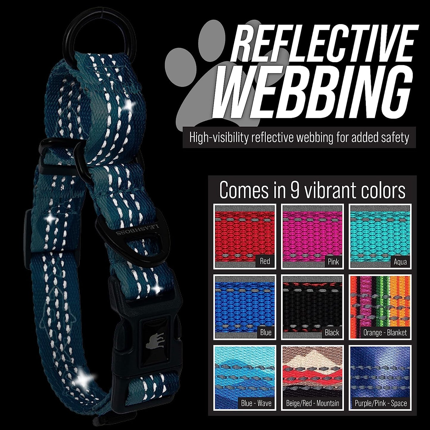 Martingale Dog Collar | Reflective Nylon Adjustable Collar for Large, Medium, and Small Dogs | No Pull Training Collar with Quick Release Buckle