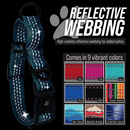 Martingale Dog Collar | Reflective Nylon Adjustable Collar for Large, Medium, and Small Dogs | No Pull Training Collar with Quick Release Buckle