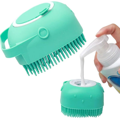 Pet Dog Shampoo Brush - 2.7 Oz (80 ml) Soft Silicone Rubber Grooming Comb for Bathing Short-Haired Cats and Dogs
