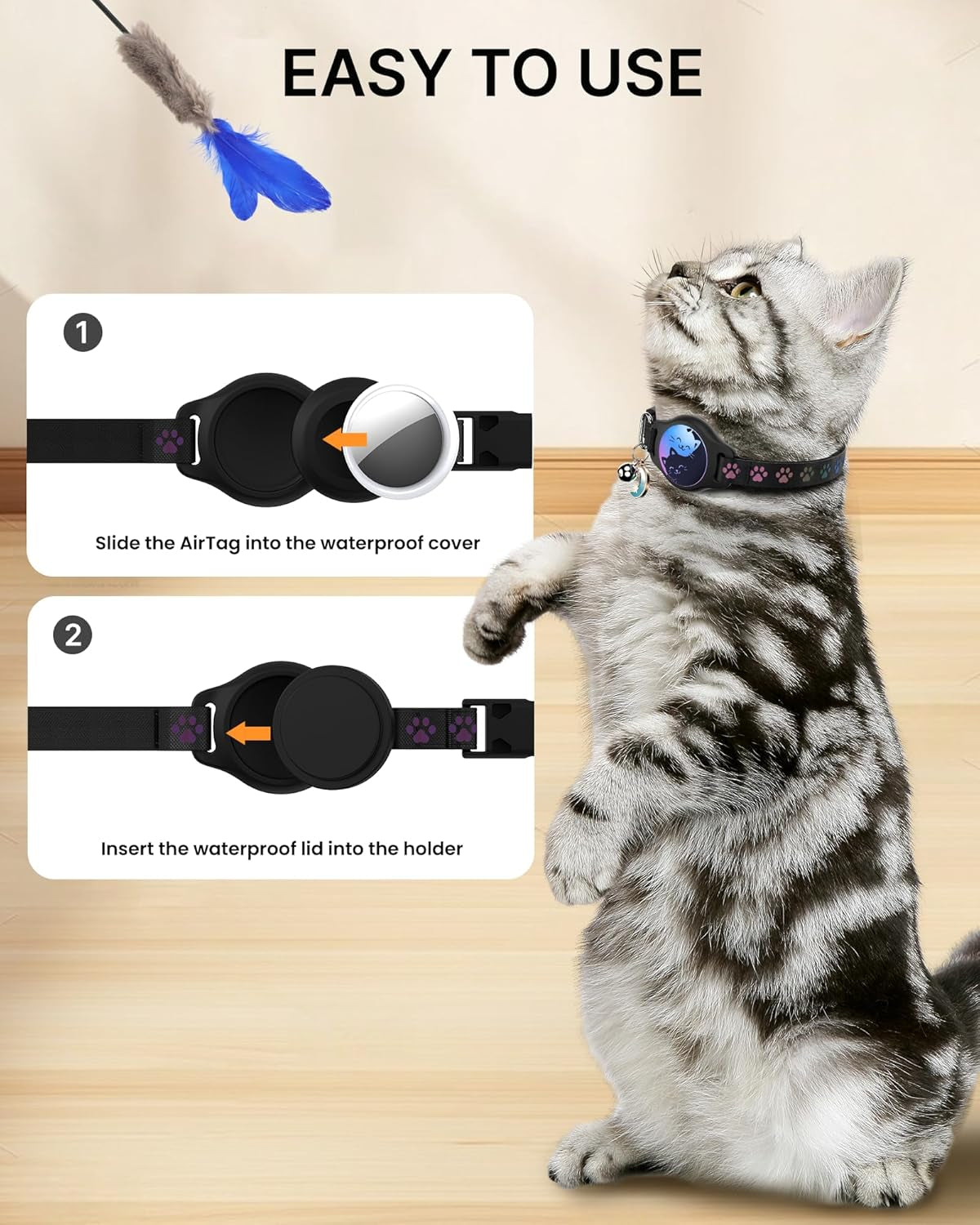 Breakaway Cat Collar with Apple AirTag Holder - 2 Pack Reflective Waterproof Design with Bell, Adjustable 8-12 Inches, Lightweight and Comfortable Tracking Solution