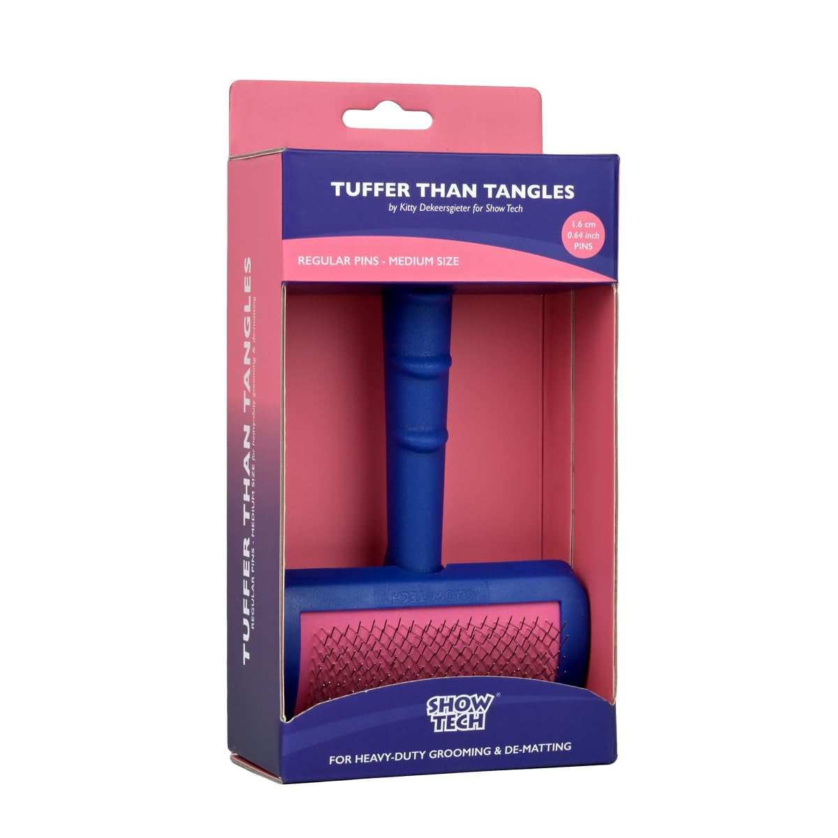 Tuffer than Tangles Slicker Brush for Dog Grooming with Long, Regular Pins, Medium Size, Perfect for Doodle Breeds, Angled Pins for Dematting, Remove Undercoat, Comfort Grip Handle