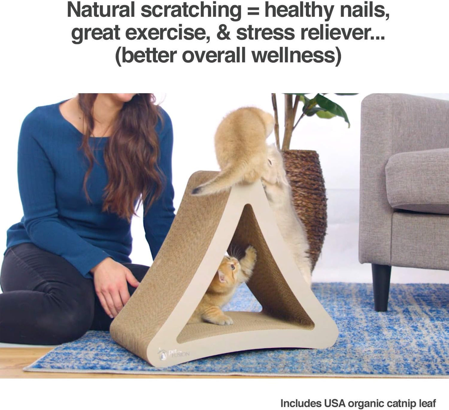 3-Sided Vertical Cat Scratching Post and Perch, 18" X 10.5" X 15.9", Versatile Scratching Pad with 6 Usable Sides, Eco-Friendly 100% Recyclable Cardboard Lounge