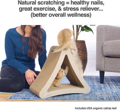 3-Sided Vertical Cat Scratching Post and Perch, 18" X 10.5" X 15.9", Versatile Scratching Pad with 6 Usable Sides, Eco-Friendly 100% Recyclable Cardboard Lounge