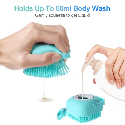 Pet Dog Shampoo Brush - 2.7 Oz (80 ml) Soft Silicone Rubber Grooming Comb for Bathing Short-Haired Cats and Dogs