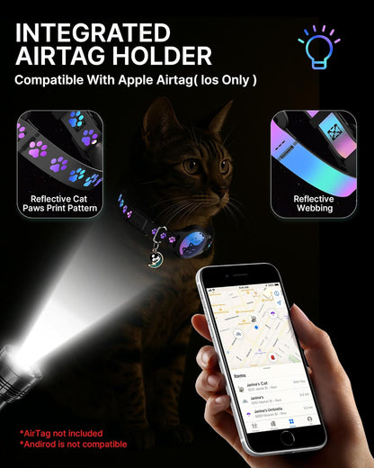 Breakaway Cat Collar with Apple AirTag Holder - 2 Pack Reflective Waterproof Design with Bell, Adjustable 8-12 Inches, Lightweight and Comfortable Tracking Solution