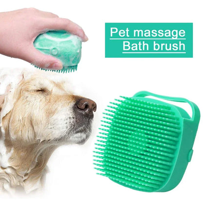 Pet Dog Shampoo Brush - 2.7 Oz (80 ml) Soft Silicone Rubber Grooming Comb for Bathing Short-Haired Cats and Dogs