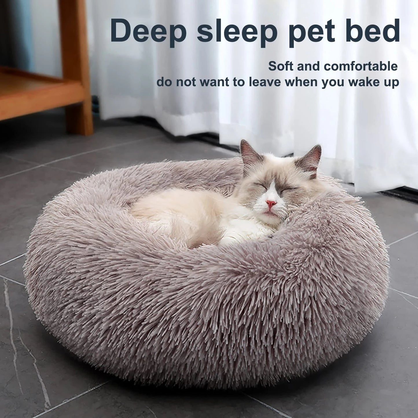 Calming Donut Dog Bed Anti-Anxiety, Self Warming, Cozy Soft Plush round Pet Bed, Ideal for Both Home & Travel, 27"L X 27"W X 8"H