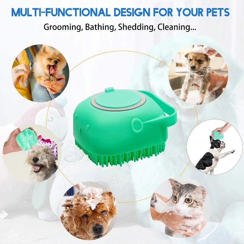 Pet Dog Shampoo Brush - 2.7 Oz (80 ml) Soft Silicone Rubber Grooming Comb for Bathing Short-Haired Cats and Dogs