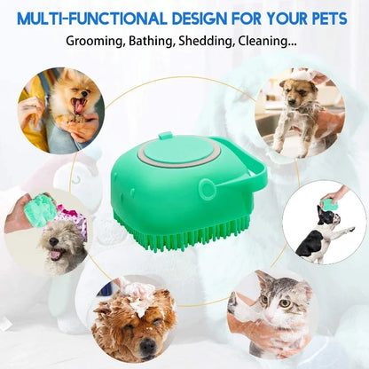 Pet Dog Shampoo Brush - 2.7 Oz (80 ml) Soft Silicone Rubber Grooming Comb for Bathing Short-Haired Cats and Dogs