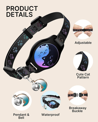 Breakaway Cat Collar with Apple AirTag Holder - 2 Pack Reflective Waterproof Design with Bell, Adjustable 8-12 Inches, Lightweight and Comfortable Tracking Solution