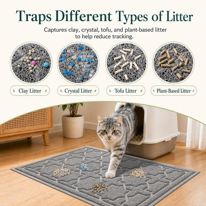 Cat Litter Mat with Easy Clean Trapping Design, 35.4" x 23.6", Waterproof Backing, Non-Slip Base, Scatter Control for Litter Box, Dark Grey