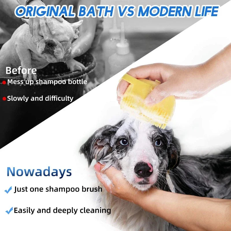 Pet Dog Shampoo Brush - 2.7 Oz (80 ml) Soft Silicone Rubber Grooming Comb for Bathing Short-Haired Cats and Dogs