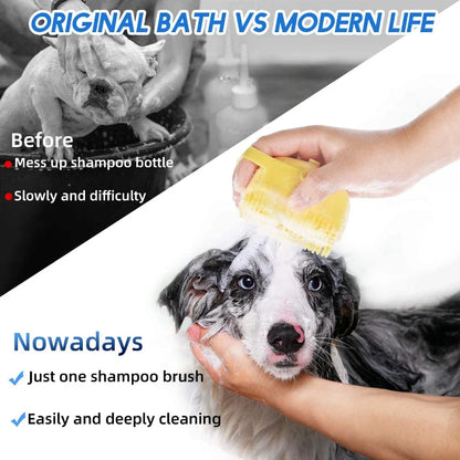 Pet Dog Shampoo Brush - 2.7 Oz (80 ml) Soft Silicone Rubber Grooming Comb for Bathing Short-Haired Cats and Dogs