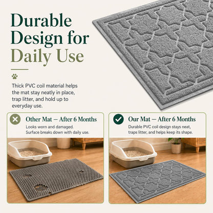 Cat Litter Mat with Easy Clean Trapping Design, 35.4" x 23.6", Waterproof Backing, Non-Slip Base, Scatter Control for Litter Box, Dark Grey
