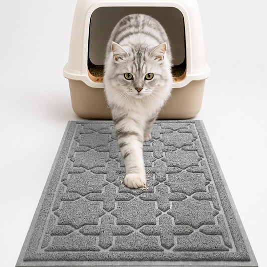 Cat Litter Mat with Easy Clean Trapping Design, 35.4" x 23.6", Waterproof Backing, Non-Slip Base, Scatter Control for Litter Box, Dark Grey